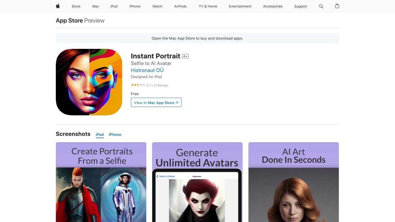 Instant Potrait - Trending AI tool for Avatars and best alternatives