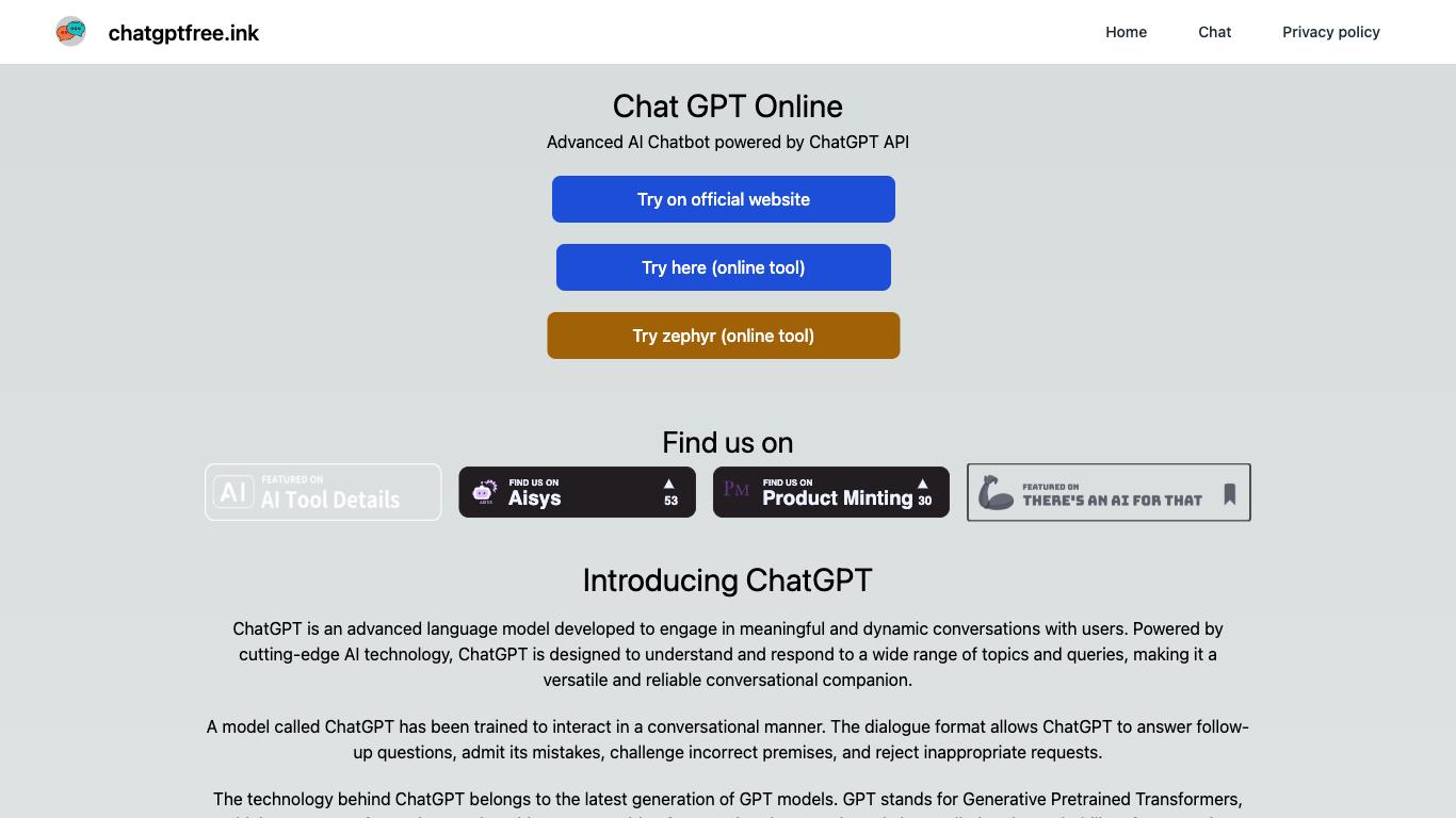 Chatgptfree - Trending AI tool for ChatGPT and best alternatives