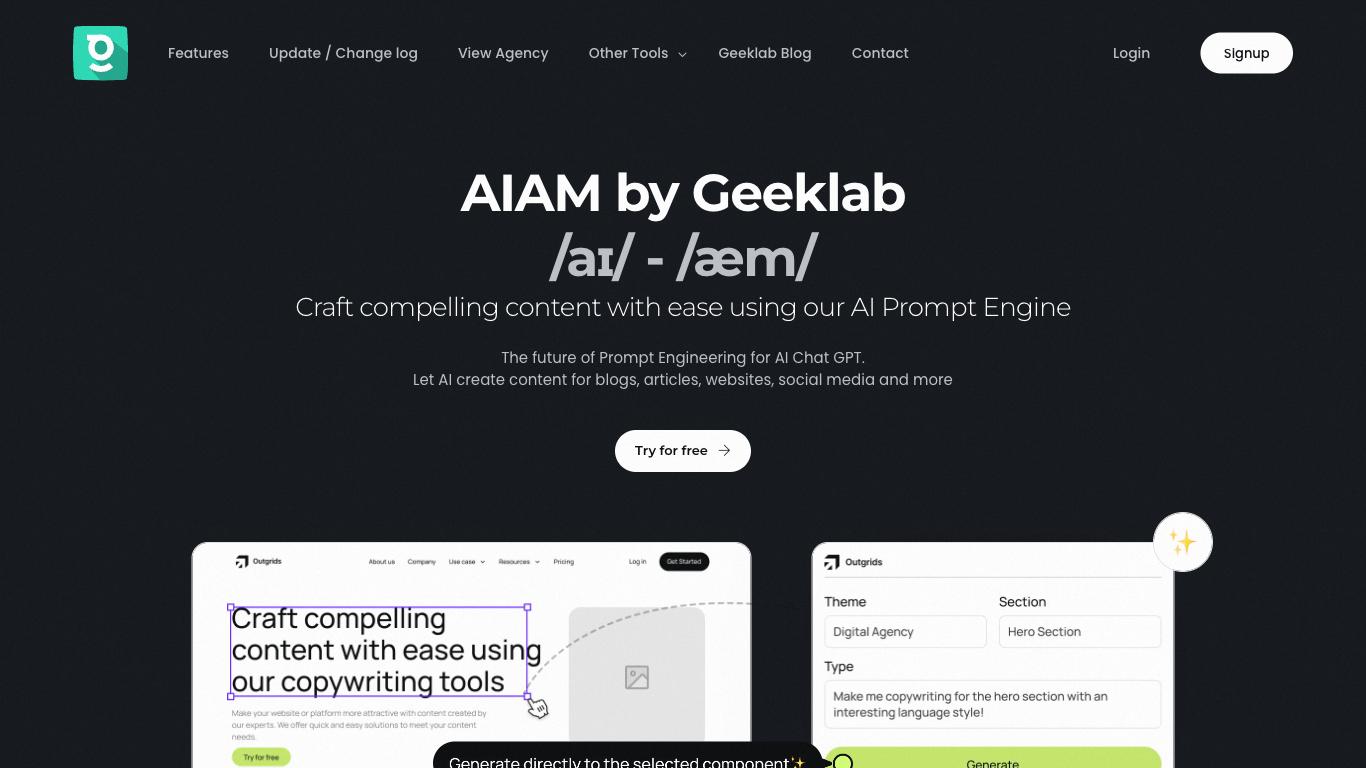AIAM by Geeklab - Trending AI tool for Content generation and best alternatives