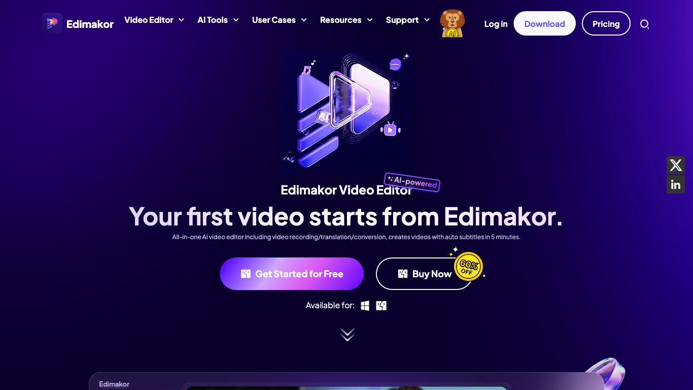 HitPaw Edimakor is a video editing software that utilizes powerful AI technology to design clean pages and powerful video editing features to help content creators shorten their workflow.