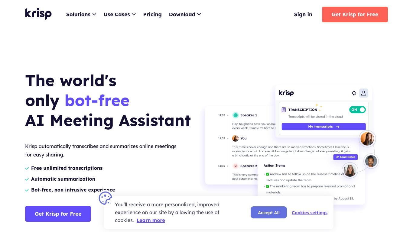 Krisp AI Meeting Assistant - Trending AI tool for Meeting summaries and best alternatives