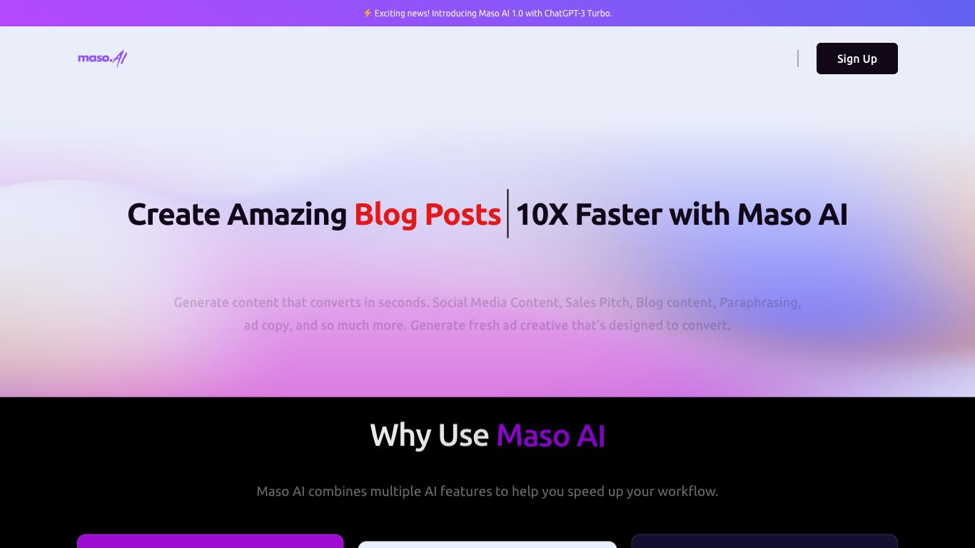 Maso AI - Trending AI tool for Copywriting and best alternatives