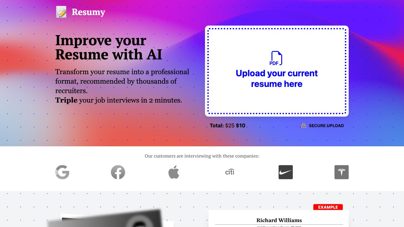 Resumy - Trending AI tool for Resumes and best alternatives