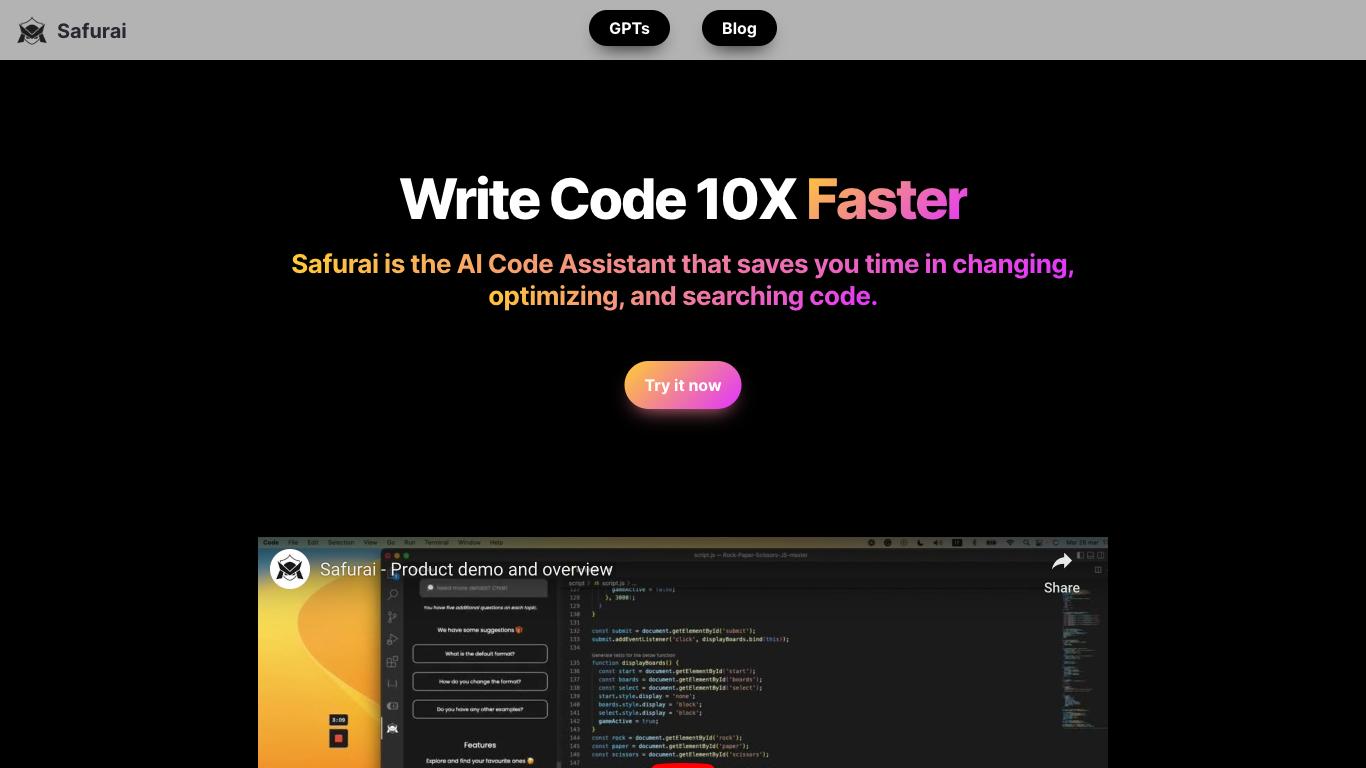 Safurai - Trending AI tool for Coding and best alternatives