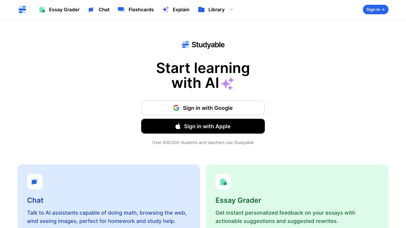 Studyable - Trending AI tool for Learning and best alternatives