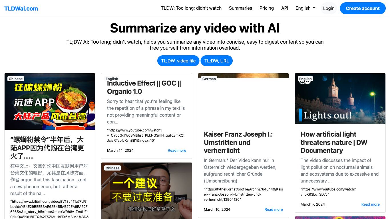 TLDWAI - Trending AI tool for Video summaries and best alternatives