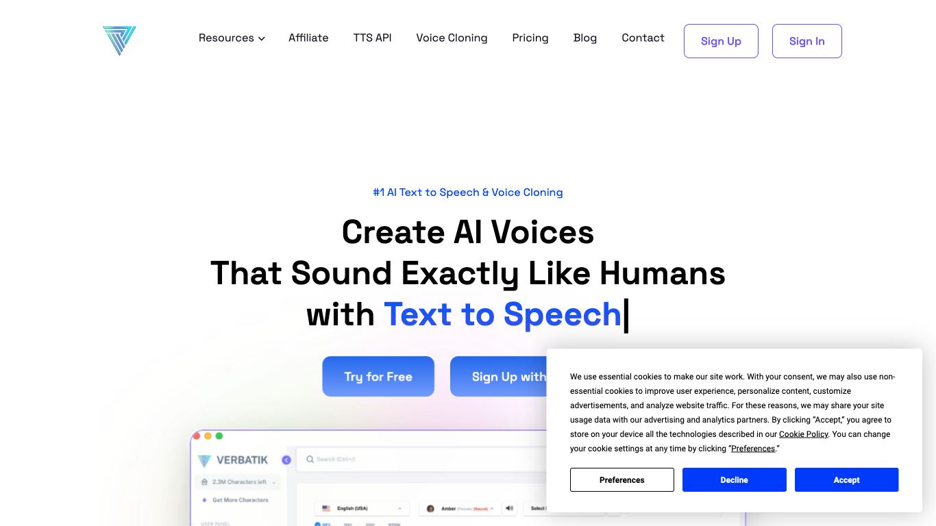 VERBATIK  - Trending AI tool for Text to speech and best alternatives