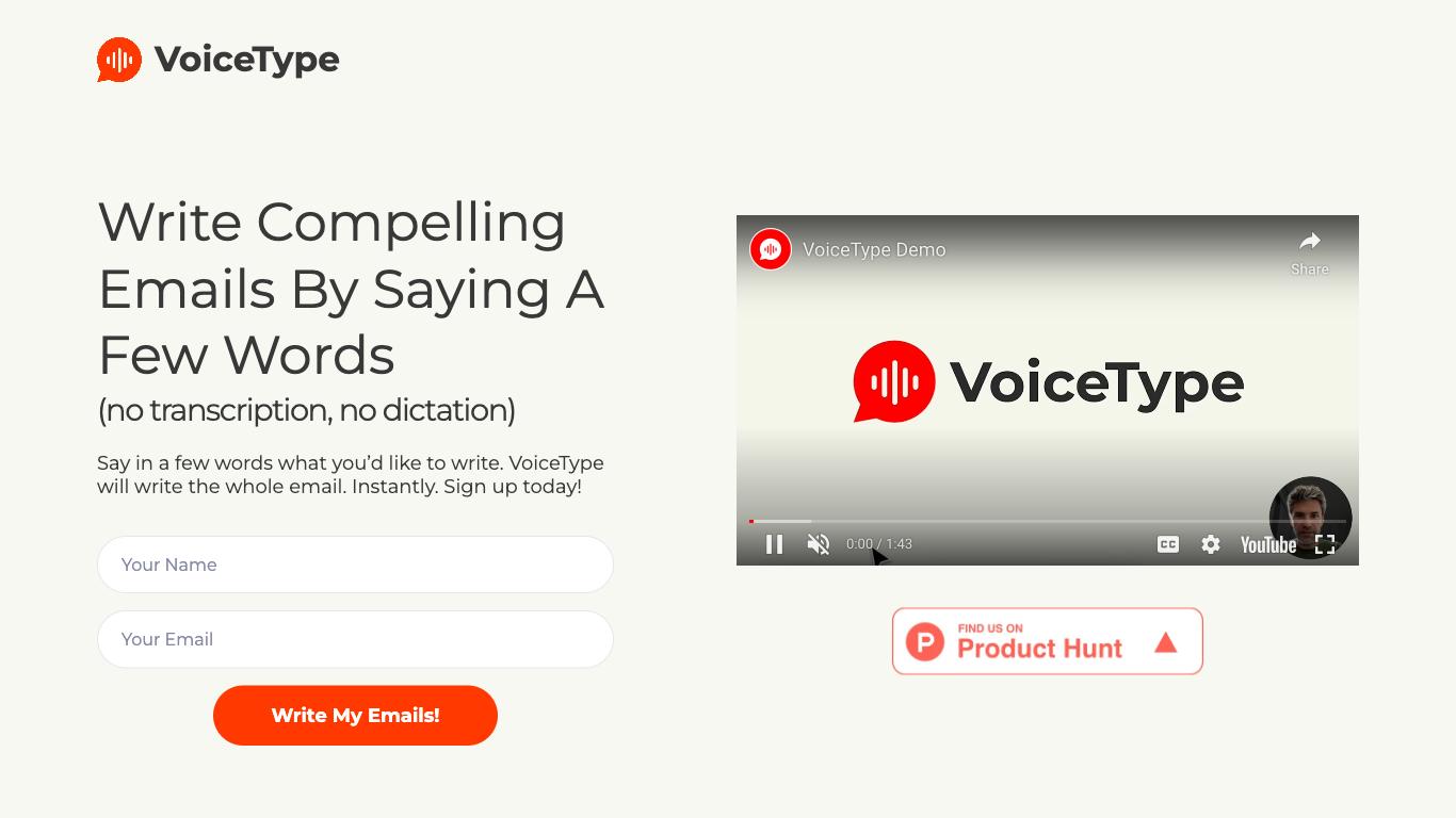 VoiceType - Trending AI tool for Email writing and best alternatives