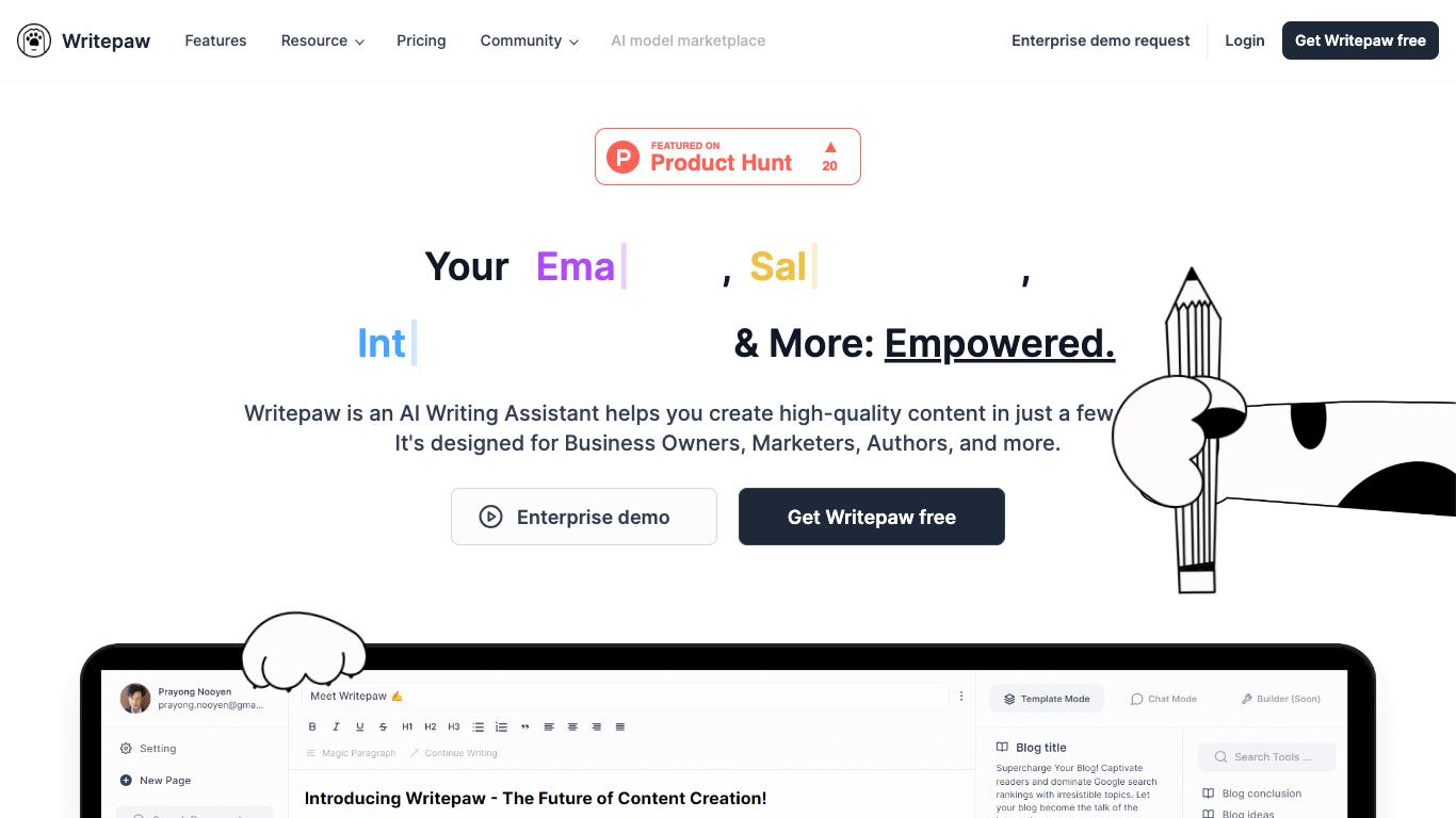 Writepaw - Trending AI tool for Content generation and best alternatives